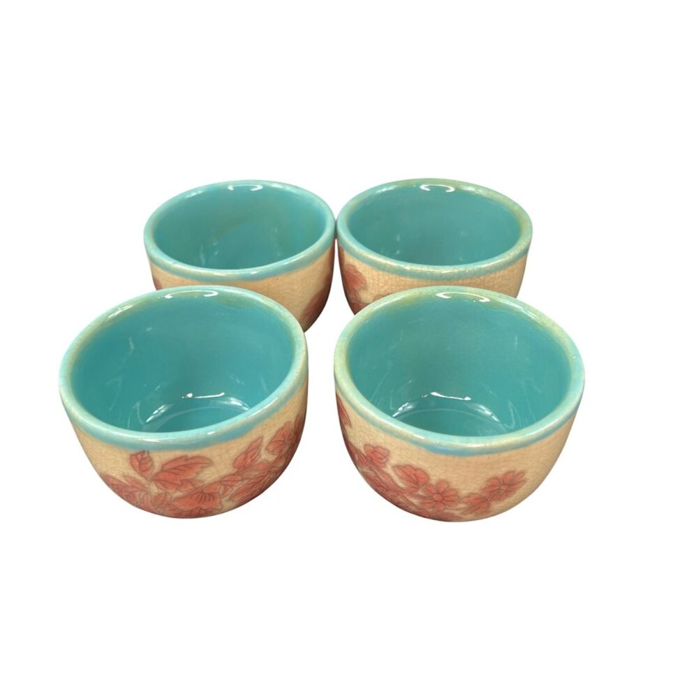 Vintage Pier 1 Imports Handpainted Tea Cups With Cherry Blossom Designs